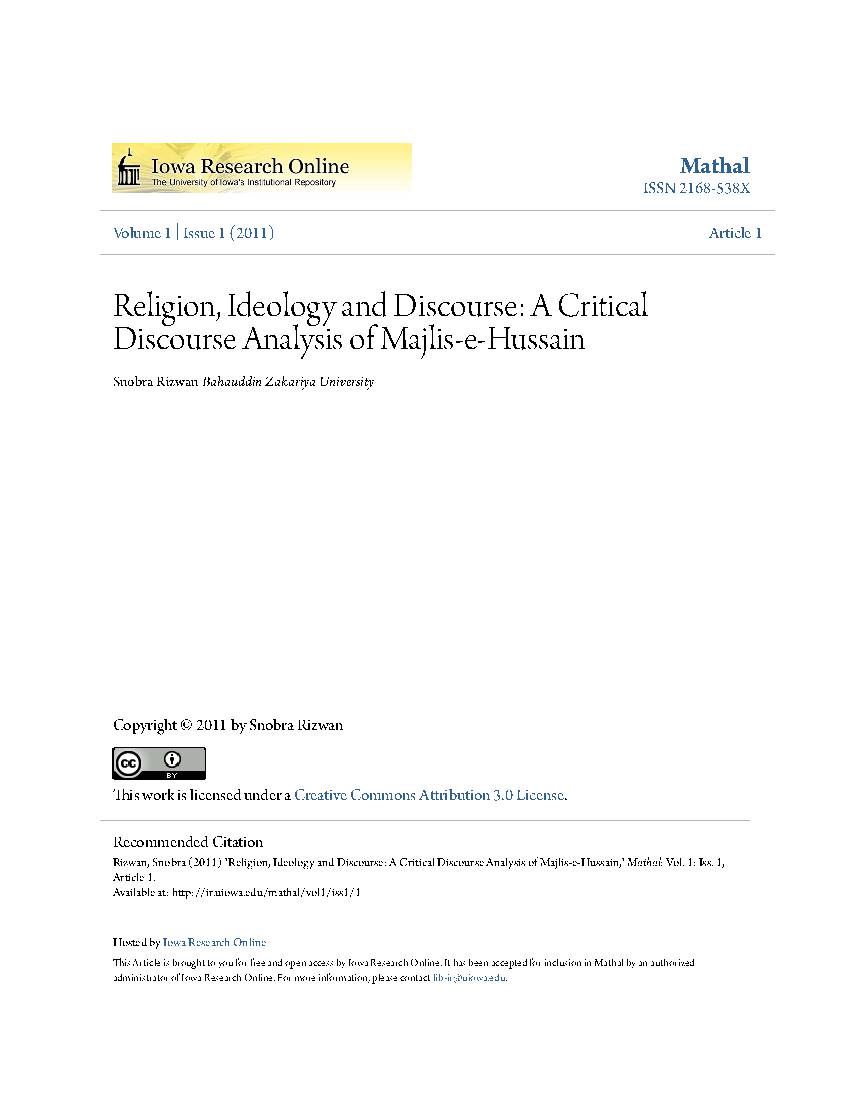 Religion, Ideology and Discourse: A Critical Discourse Analysis of Majlis-e-Hussain