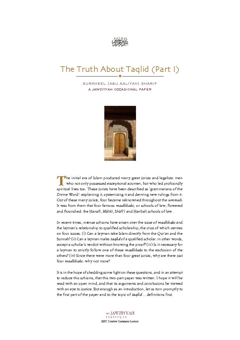The Truth About Taqlid (Part I)