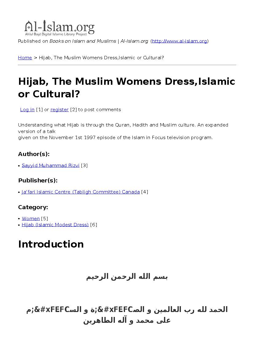 Hijab, The Muslim Womens Dress,Islamic or Cultural?