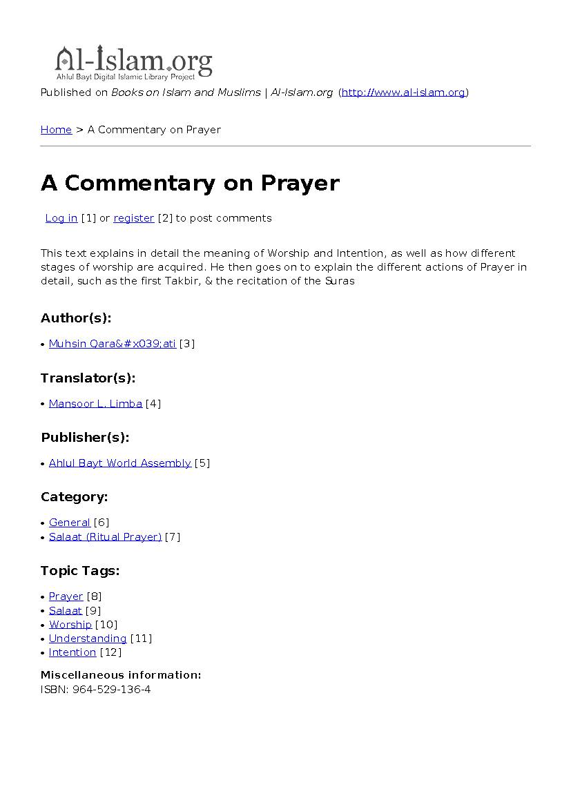 A Commentary on Prayer