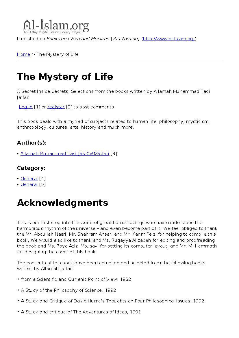The Mystery of Life
