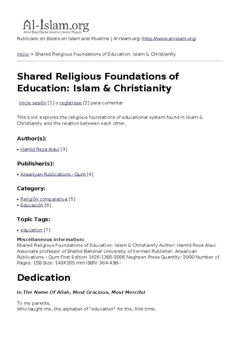 Shared Religious Foundations of Education: Islam & Christianity