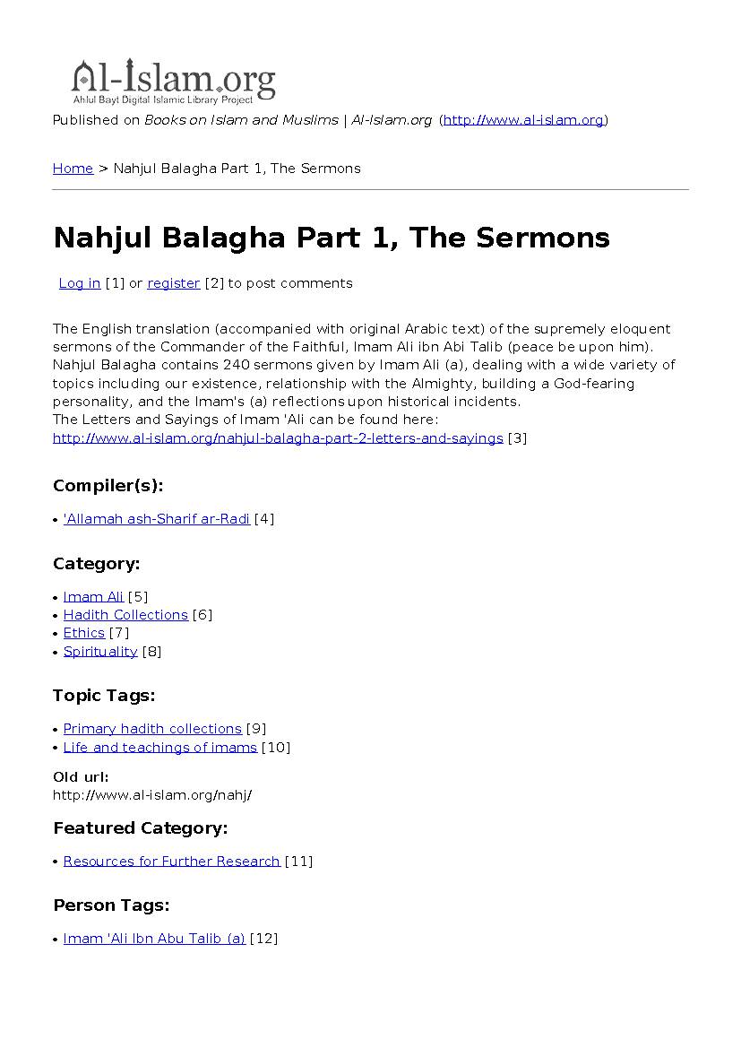 Nahjul Balagha Part 1, The Sermons