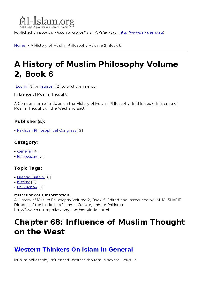 A History of Muslim Philosophy Volume 2, Book 6