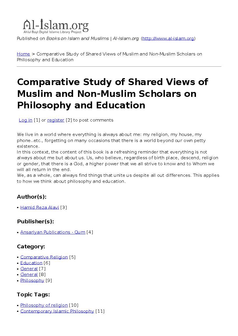 Comparative Study of Shared Views of Muslim and Non-Muslim Scholars on Philosophy and Education