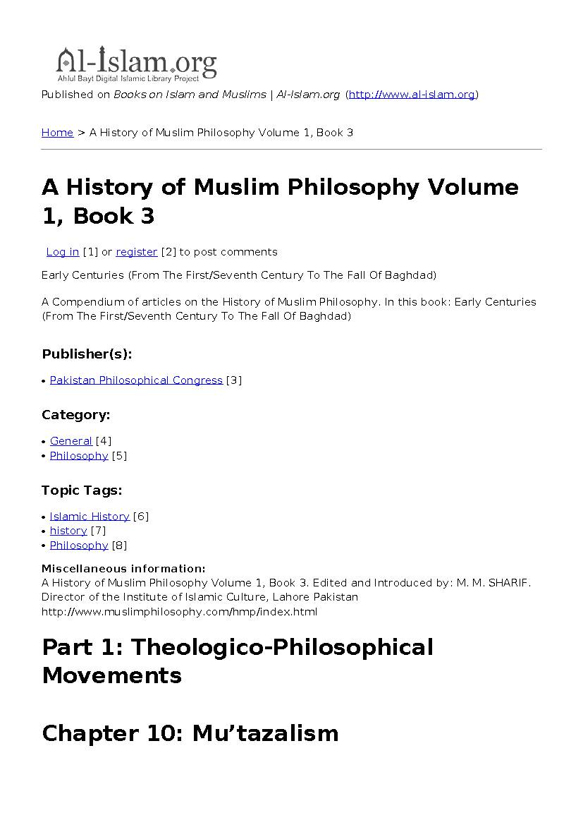A History Of Muslim Philosophy - Volume 2-3