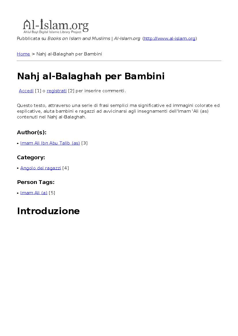 Nahj al-Balaghah per Bambini