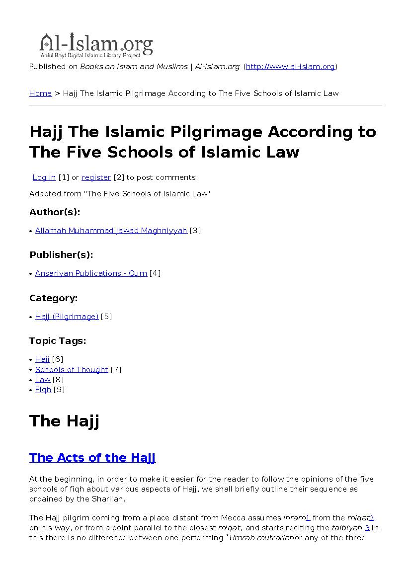 Hajj The Islamic Pilgrimage According to The Five Schools of Islamic Law