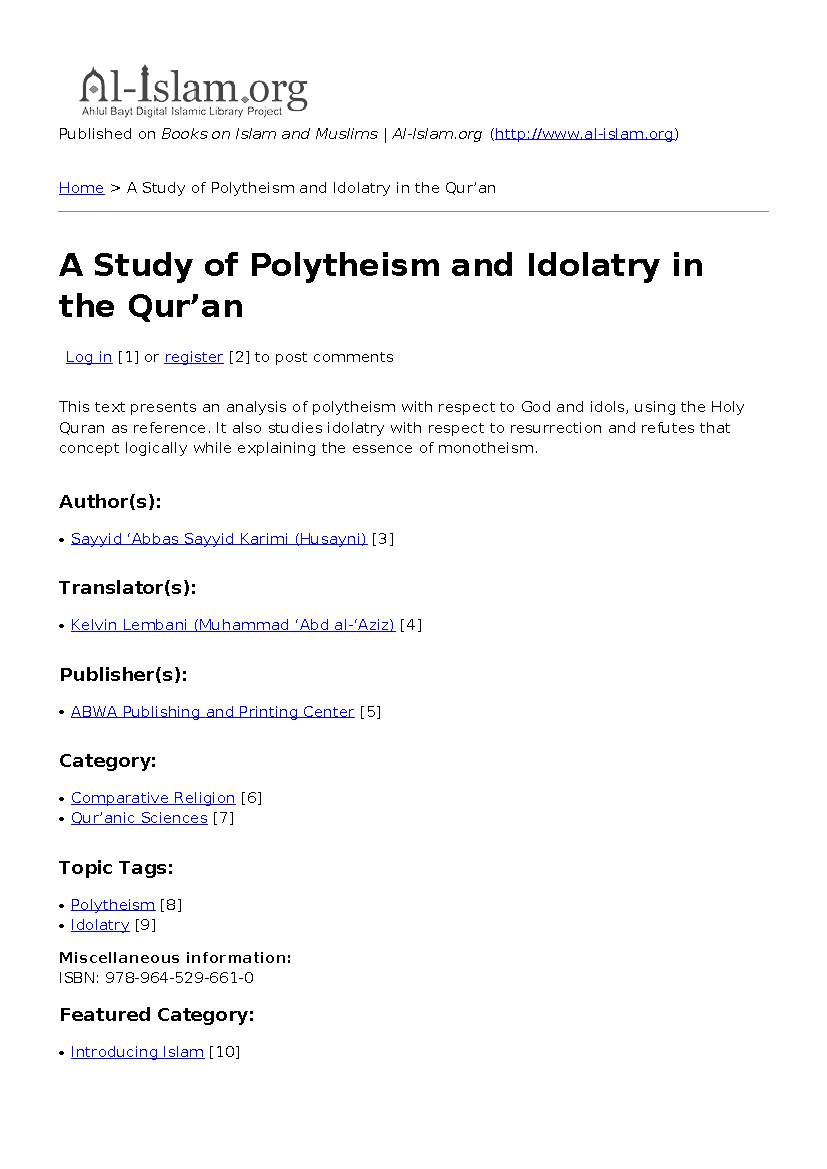 A Study Of Polytheism and Idolatry in the Quran
