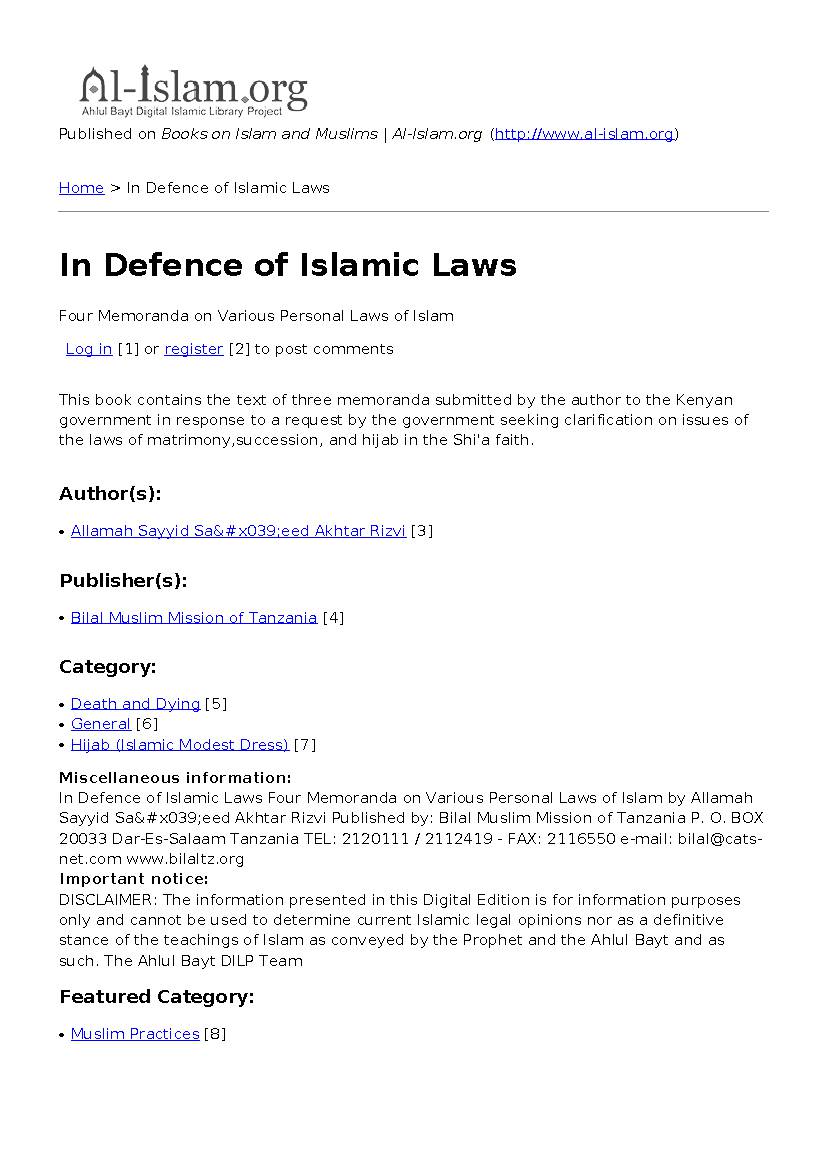 In Defence of Islamic Laws
