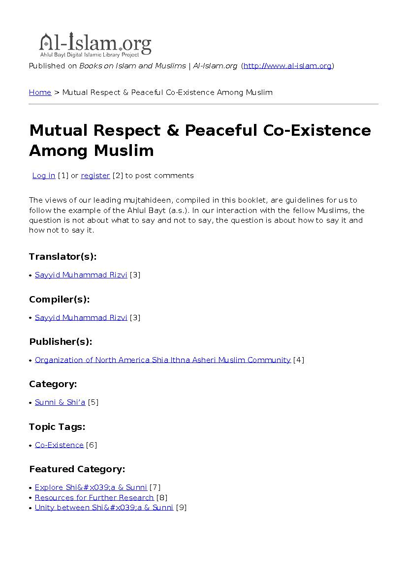 Mutual Respect & Peaceful Co-Existence Among Muslim