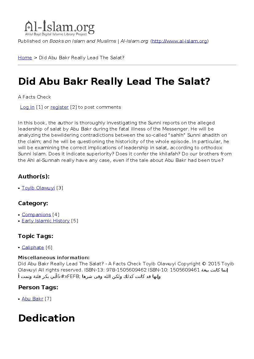 Did Abu Bakr Really Lead The Salat?