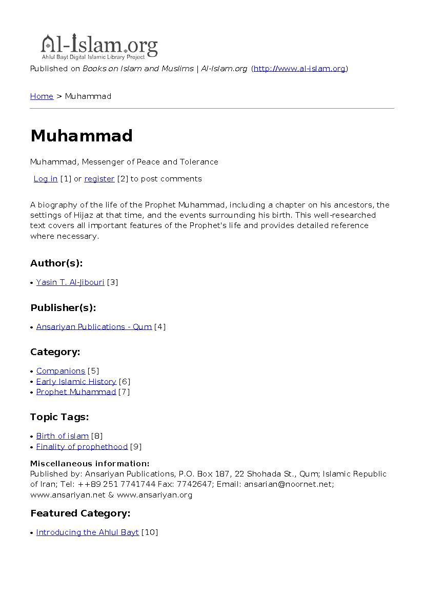 Muhammad Muhammad, Messenger of Peace