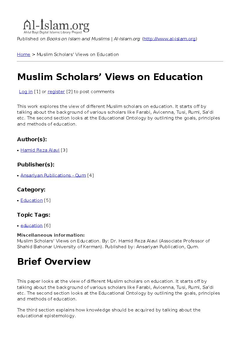 Muslim Scholars’ Views on Education