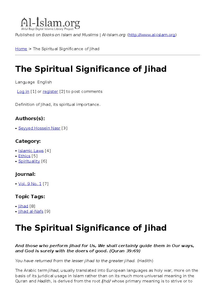 The Spiritual Significance Of Jihad