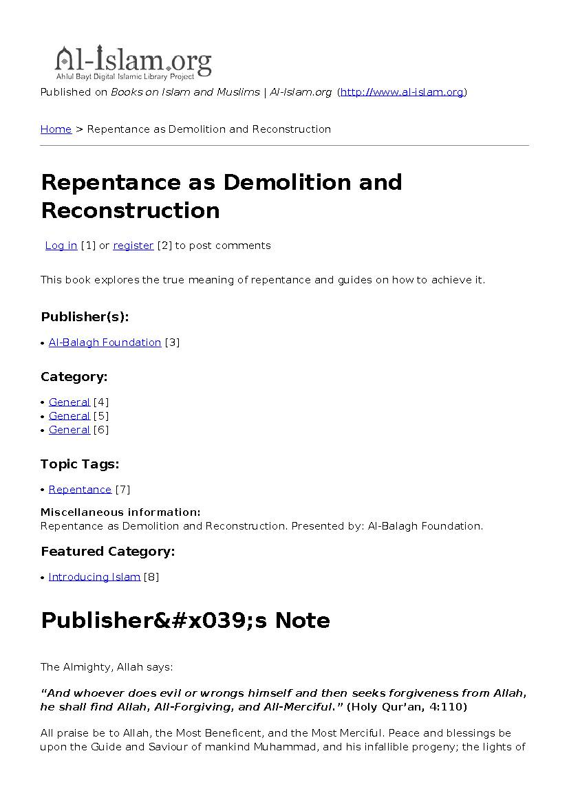 Repentance as Demolition and Reconstruction