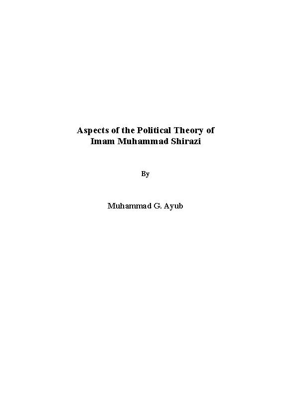 Aspects of the Political Theory of  Imam Muhammad Shirazi