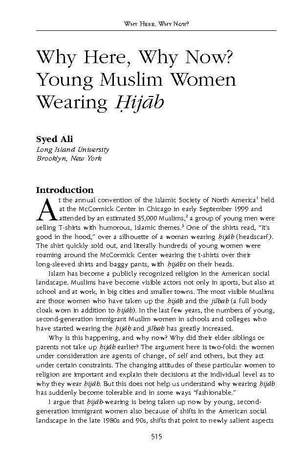 Why Here, Why Now? Young Muslim Women Wearing Hijab