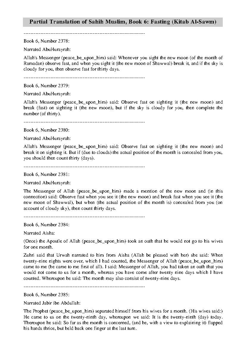 Partial Translation of Sahih Muslim