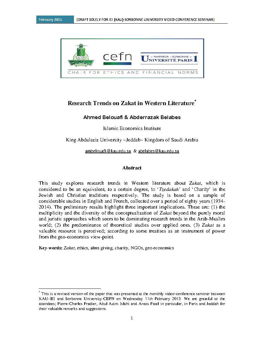 Research Trends on Zakat in Western Literature