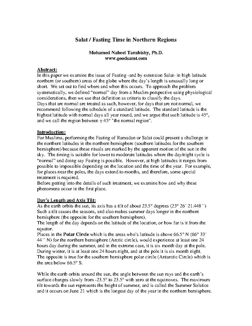 Salat / Fasting Time in Northern Regions