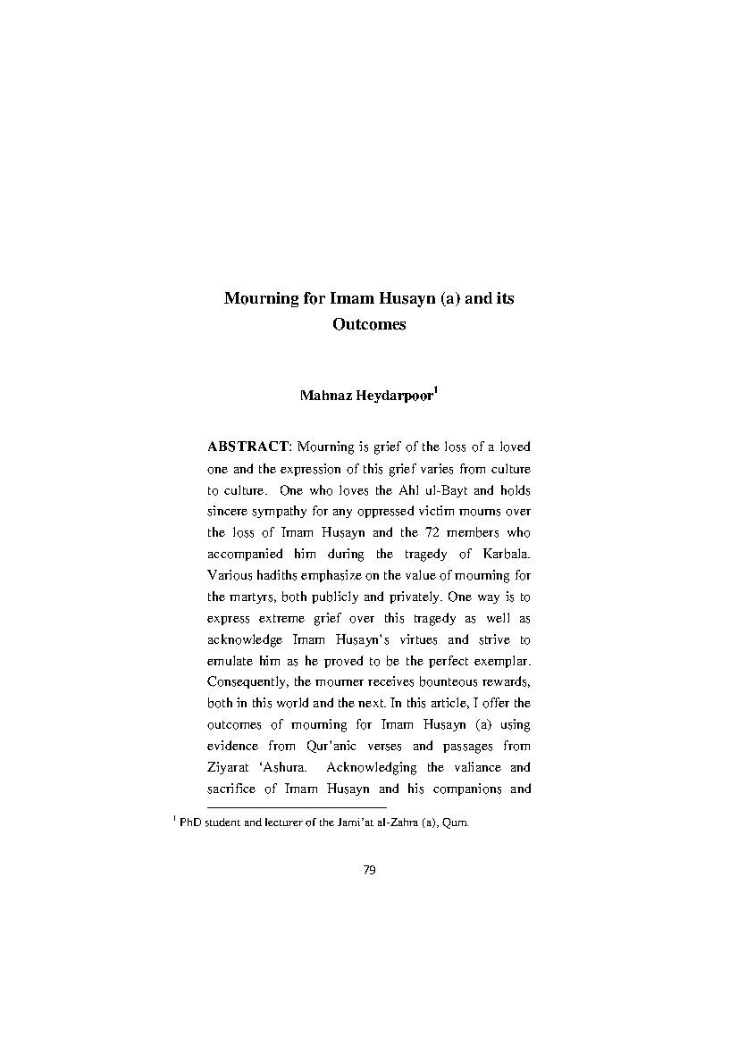 Mourning For Imam Hussain (as) And Its Outcomes