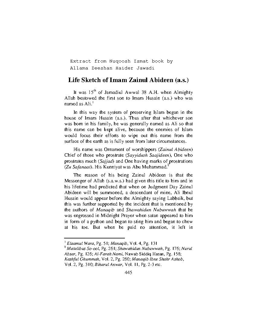 Life Sketch Of Imam Al-Sajjad (as) 