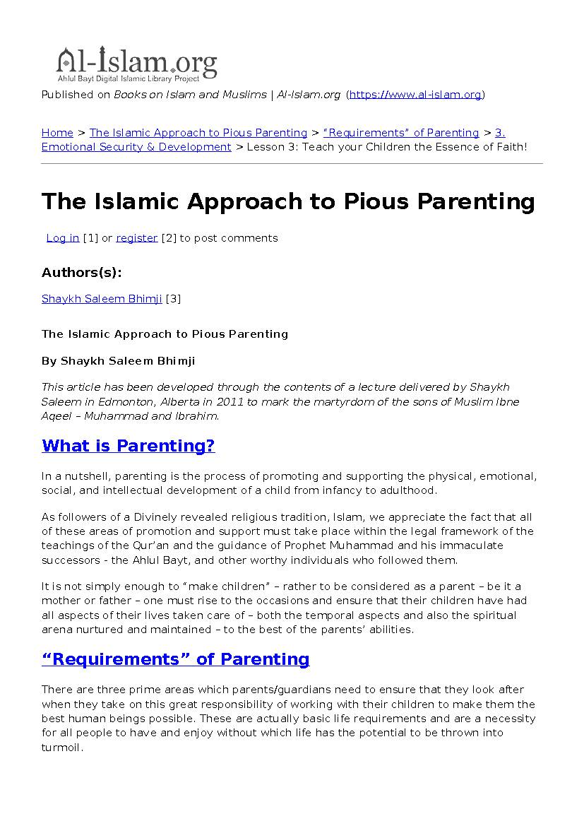 The Islamic Approach to Pious Parenting