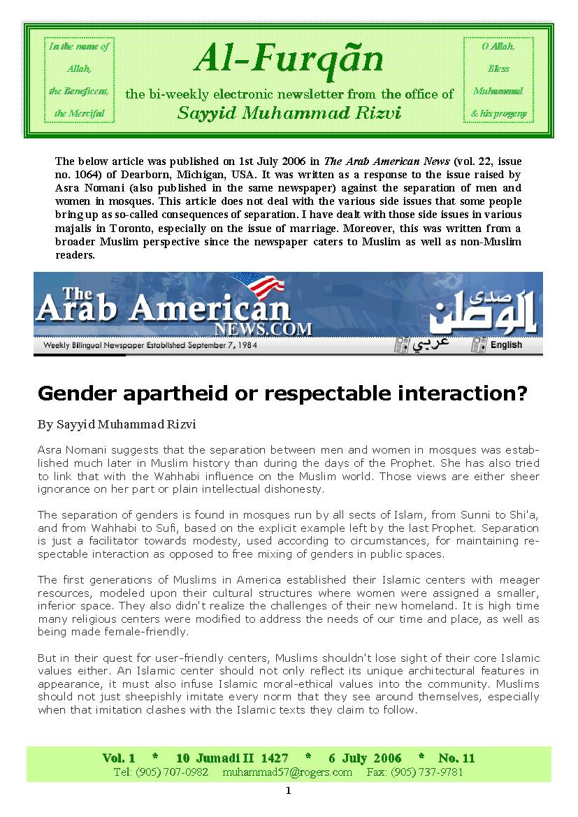 Gender Apartheid Or Respectable Interaction
