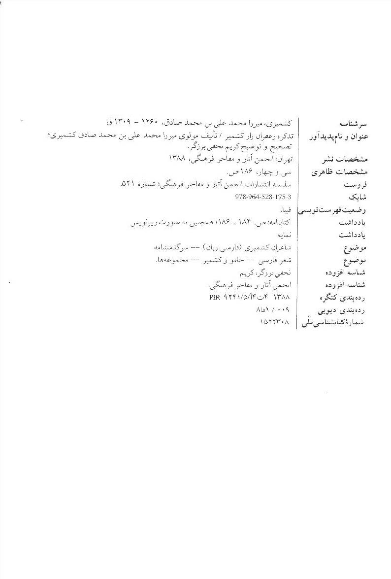 Tazkira e Zafraan Zaar Kashmir