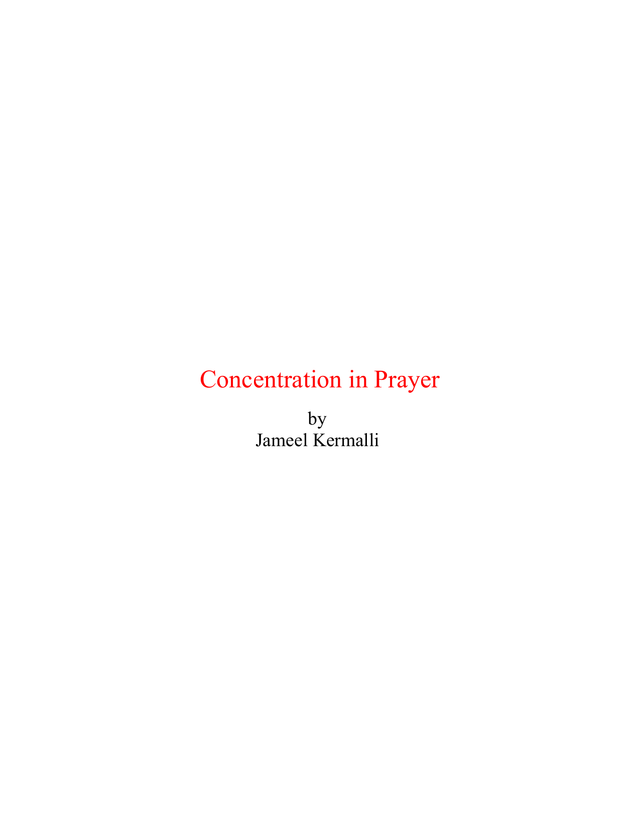 Concentration in Prayer