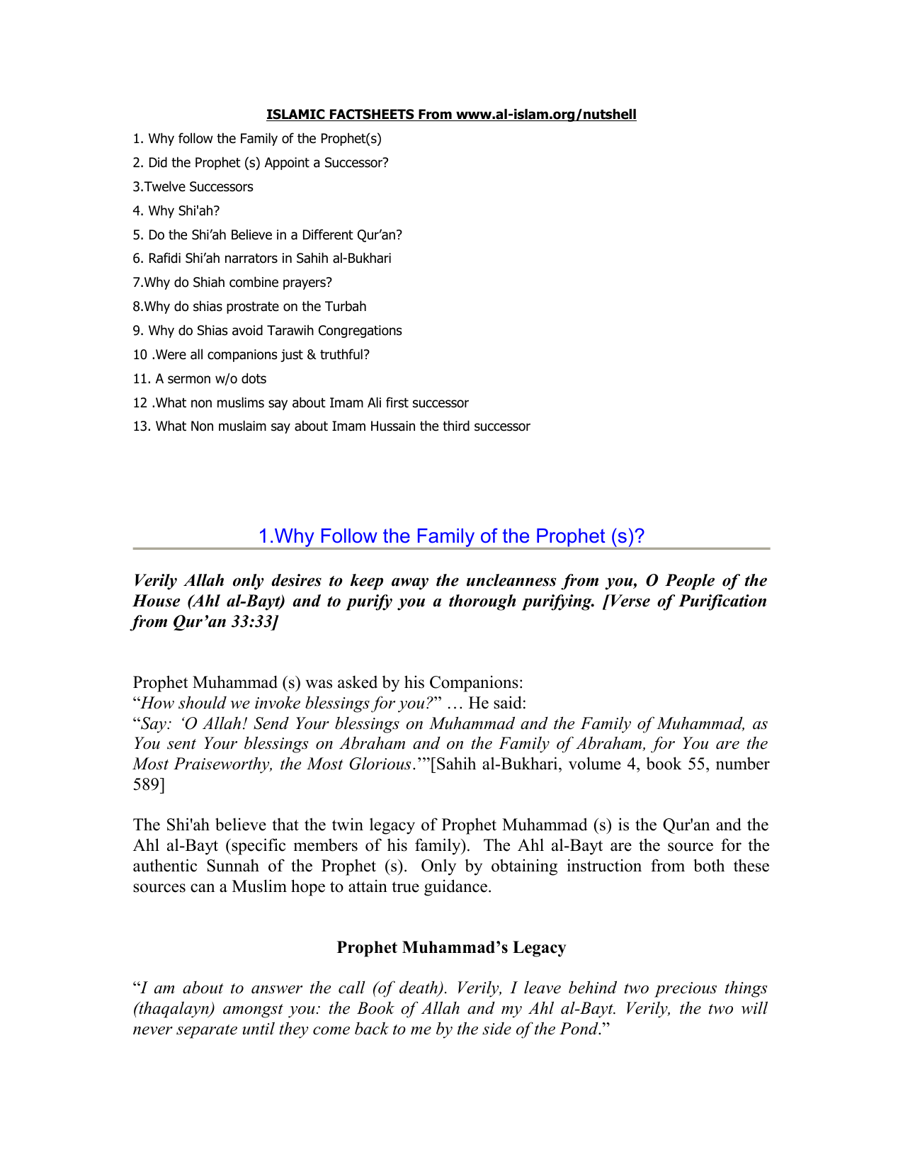 Islam Fact Sheets 