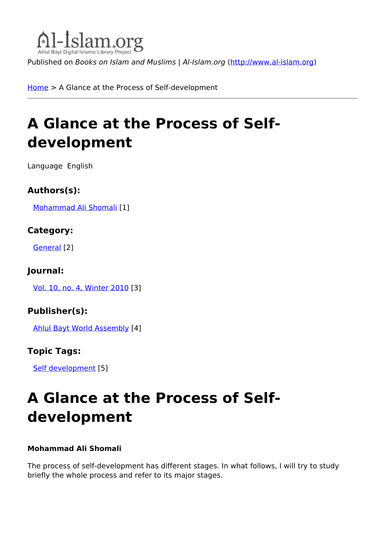 A Glance at The Process of Self-Development