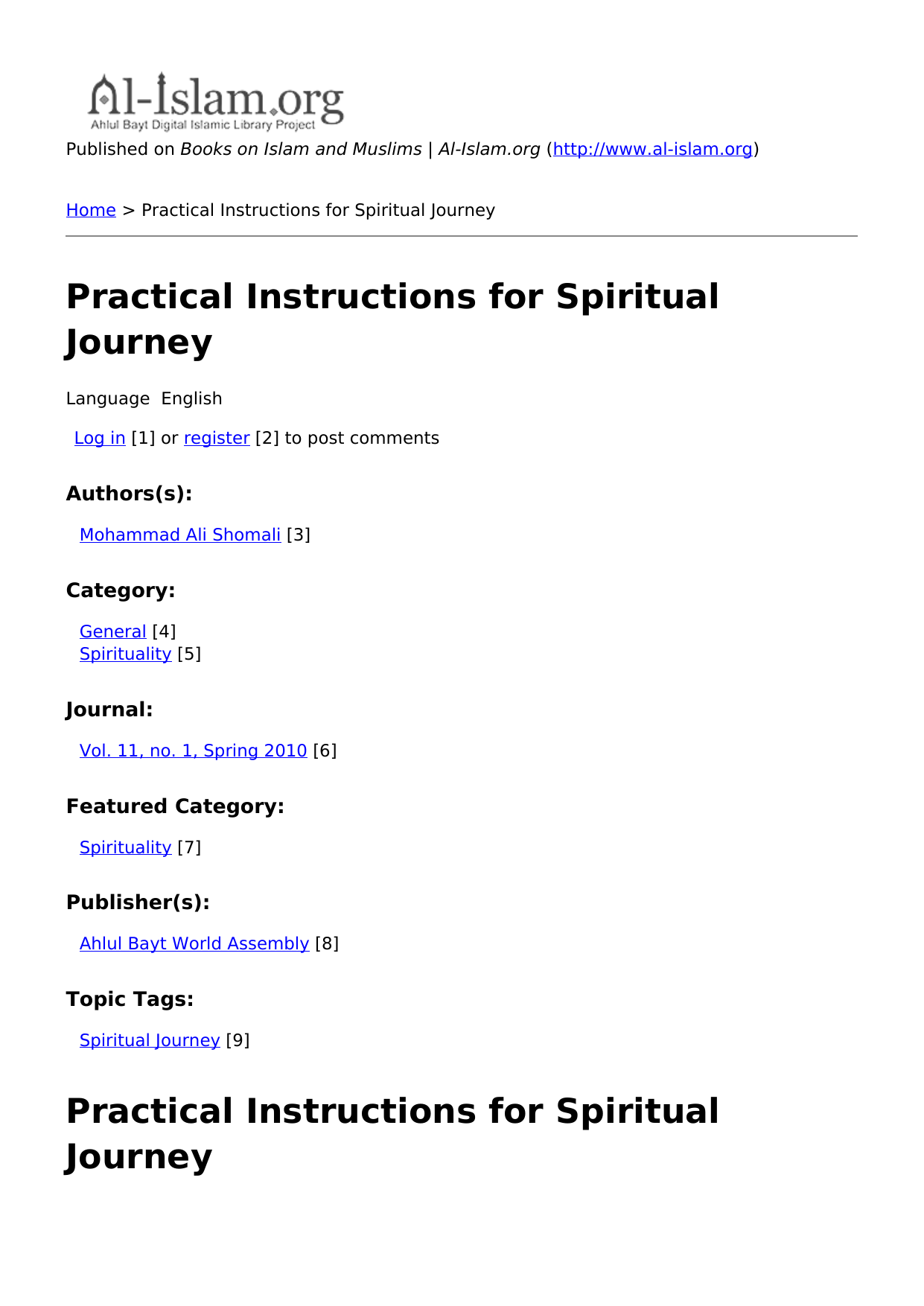 Practical Instructions for Spiritual Journey