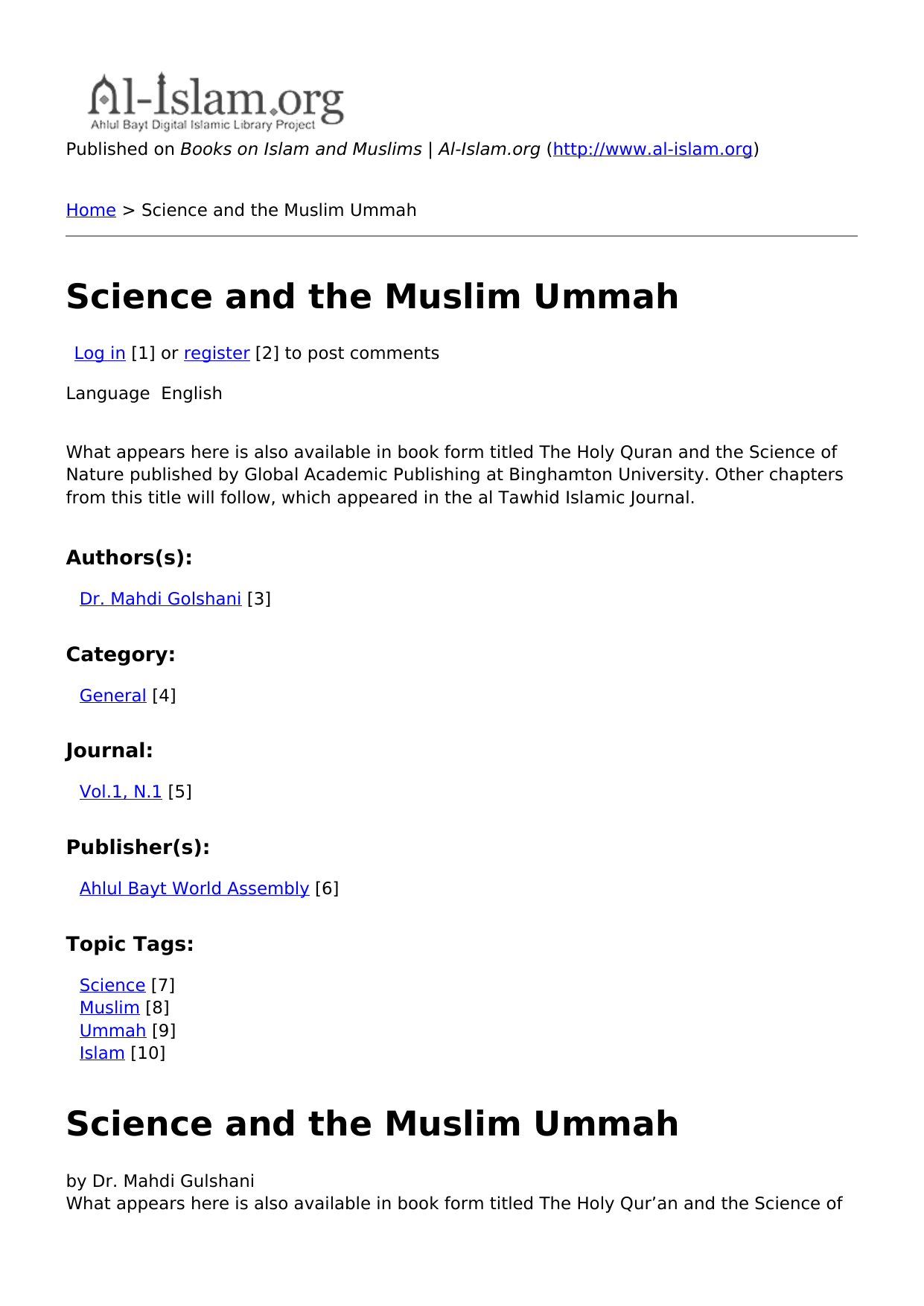 Science and The Muslim Ummah