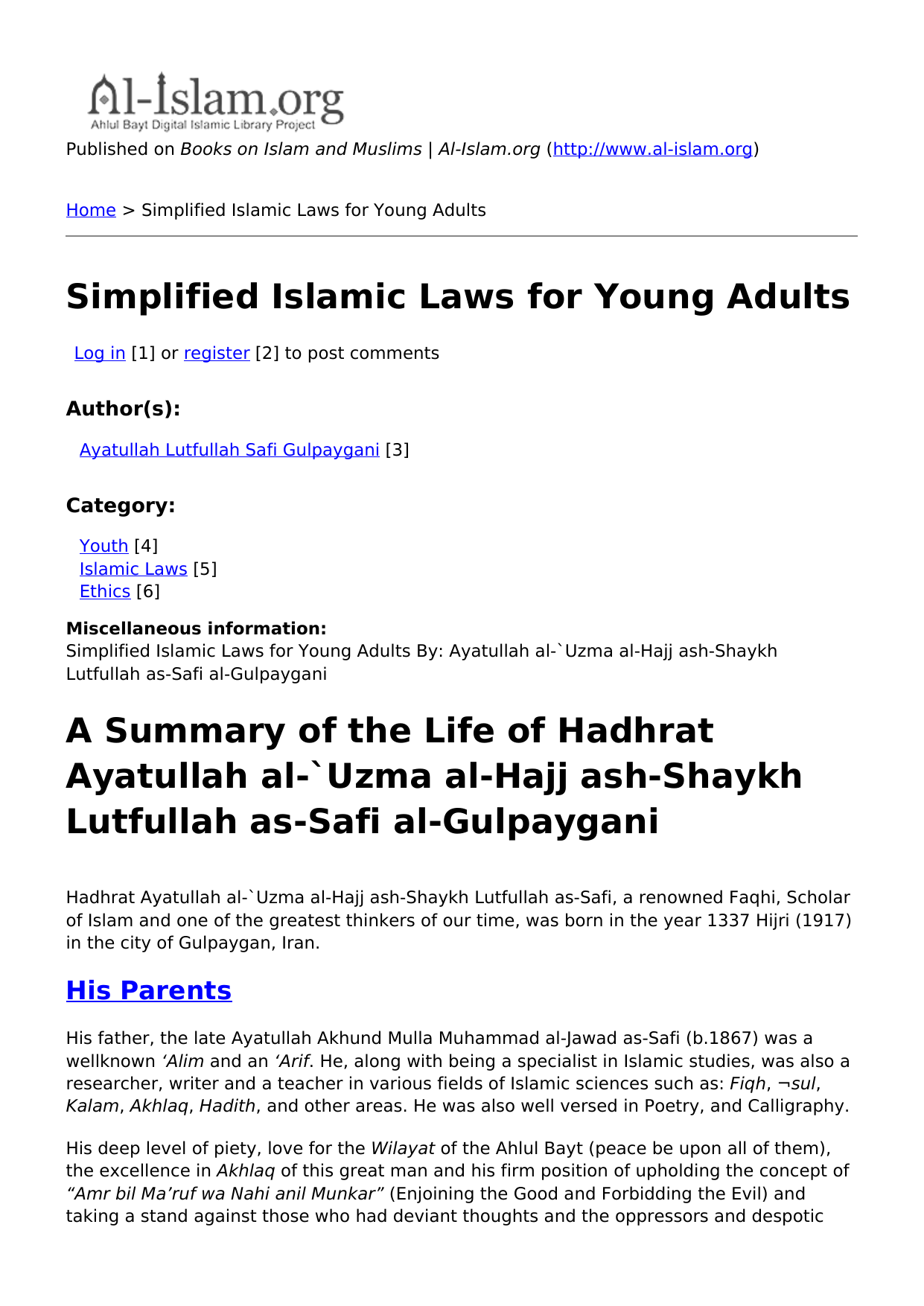 Simplified Islamic Laws for Young Adults