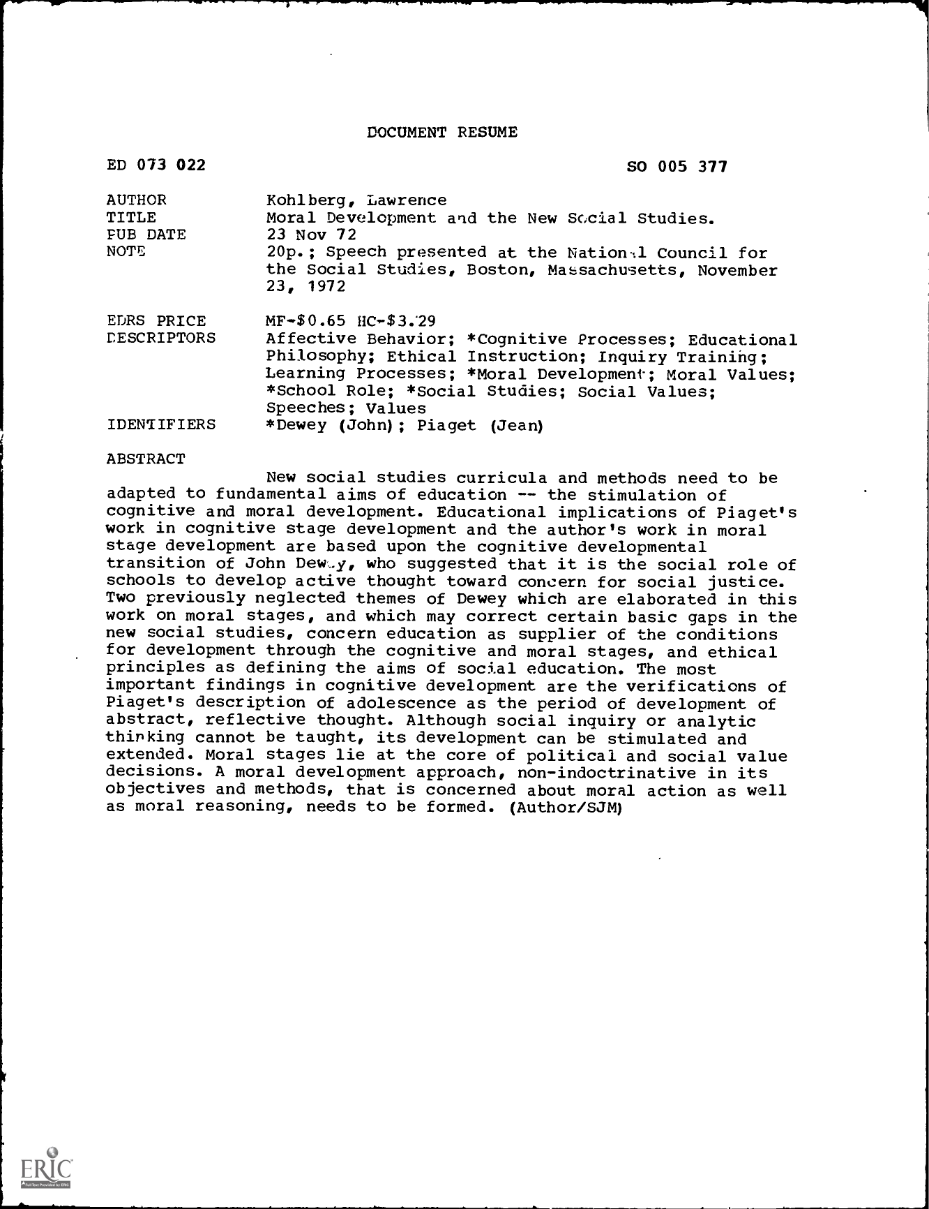 Moral Development and The New Social Studies