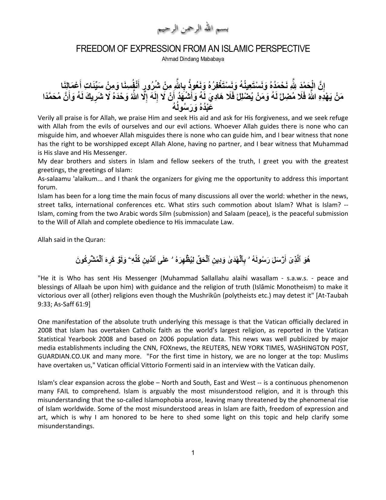 Freedom of Expression From An Islamic Perspectives