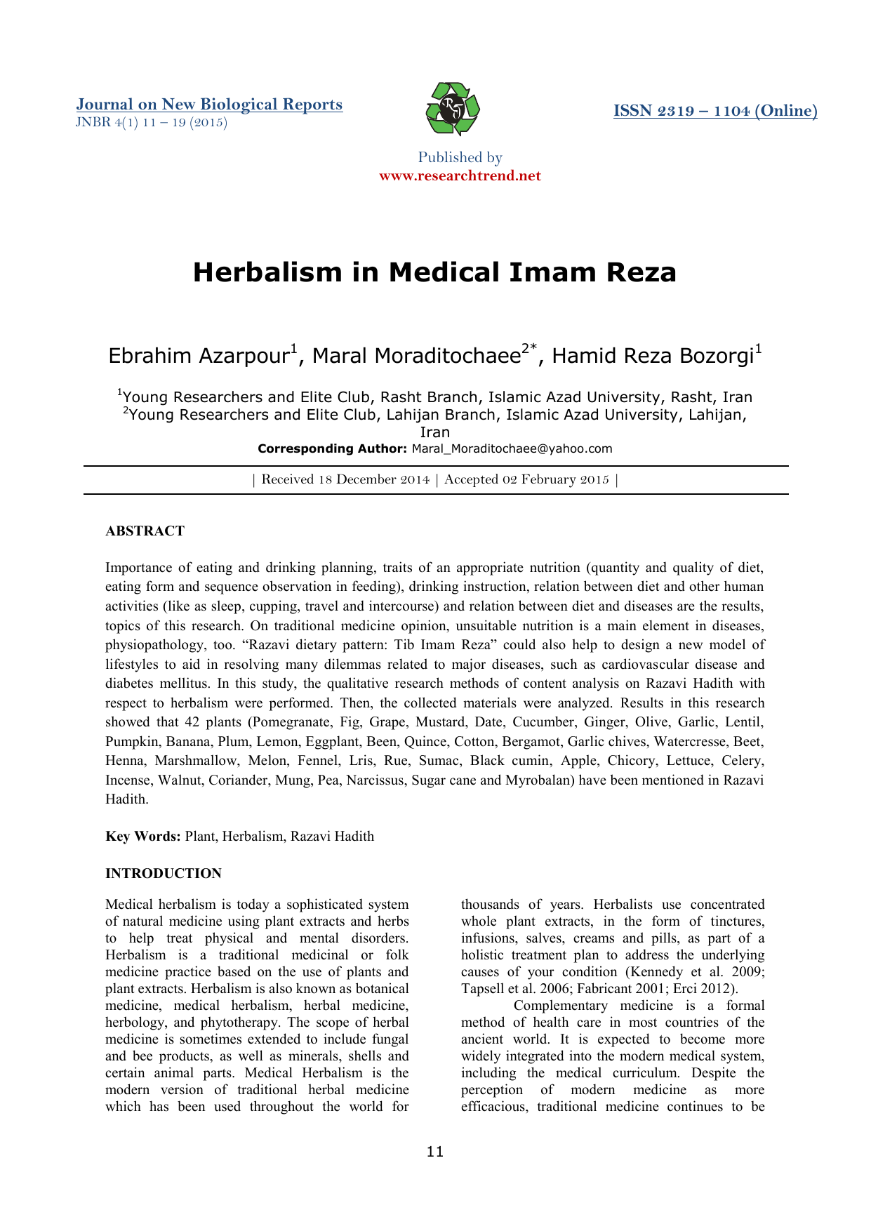 Herbalism in Medical Imam Reza