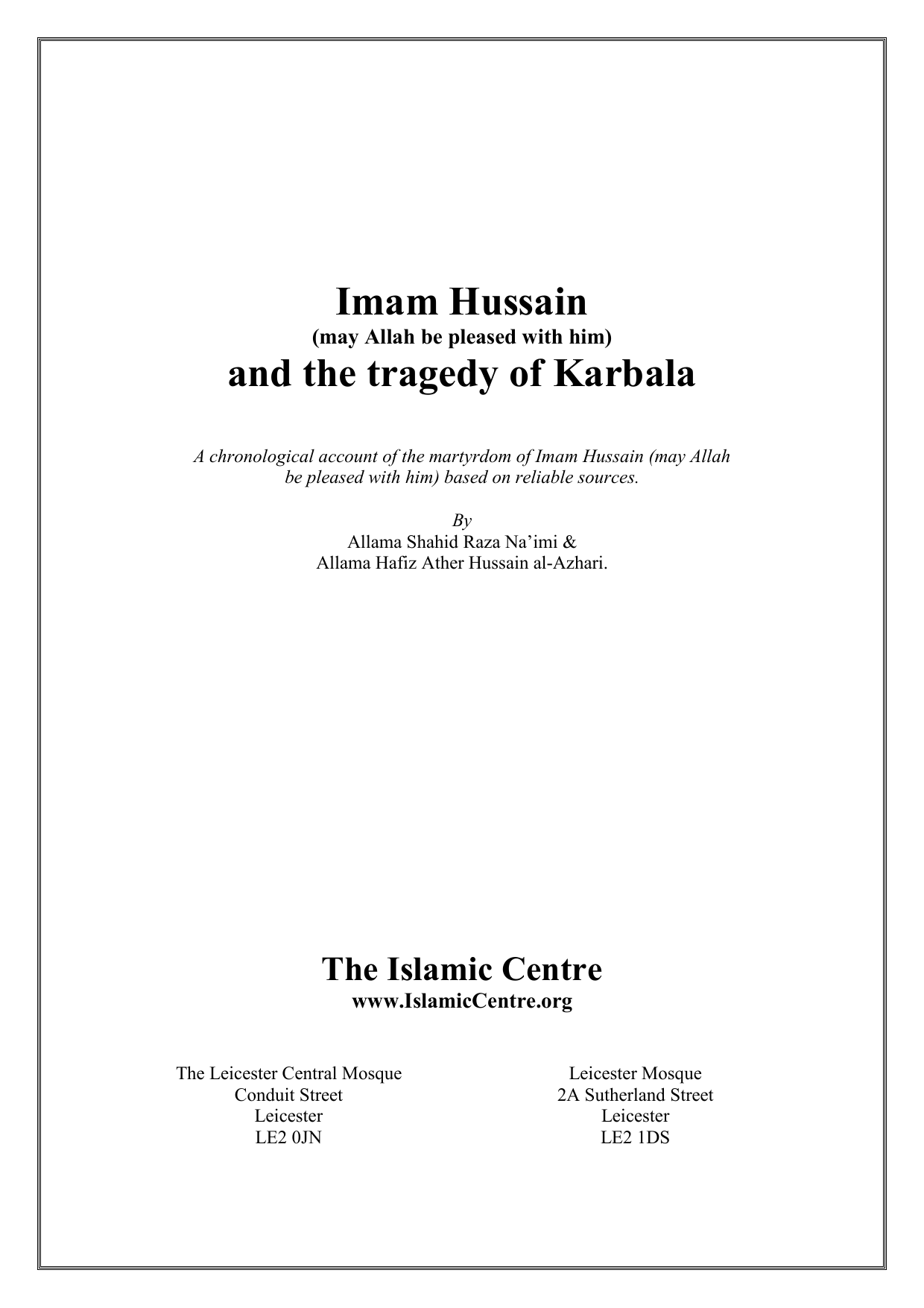 Imam Hussain a.s And The Tragety Of Karbala