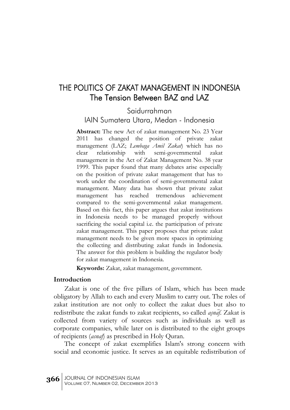 The Politics Of Zakat Management In Indonesia