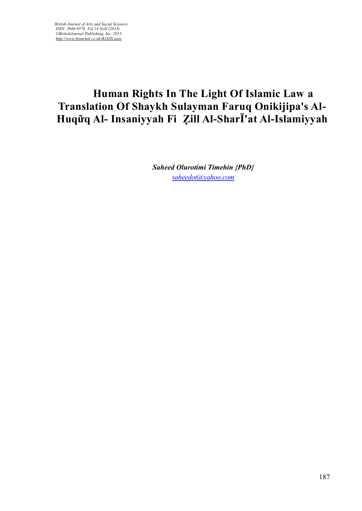 Human Rights In The Light of Islamic Law