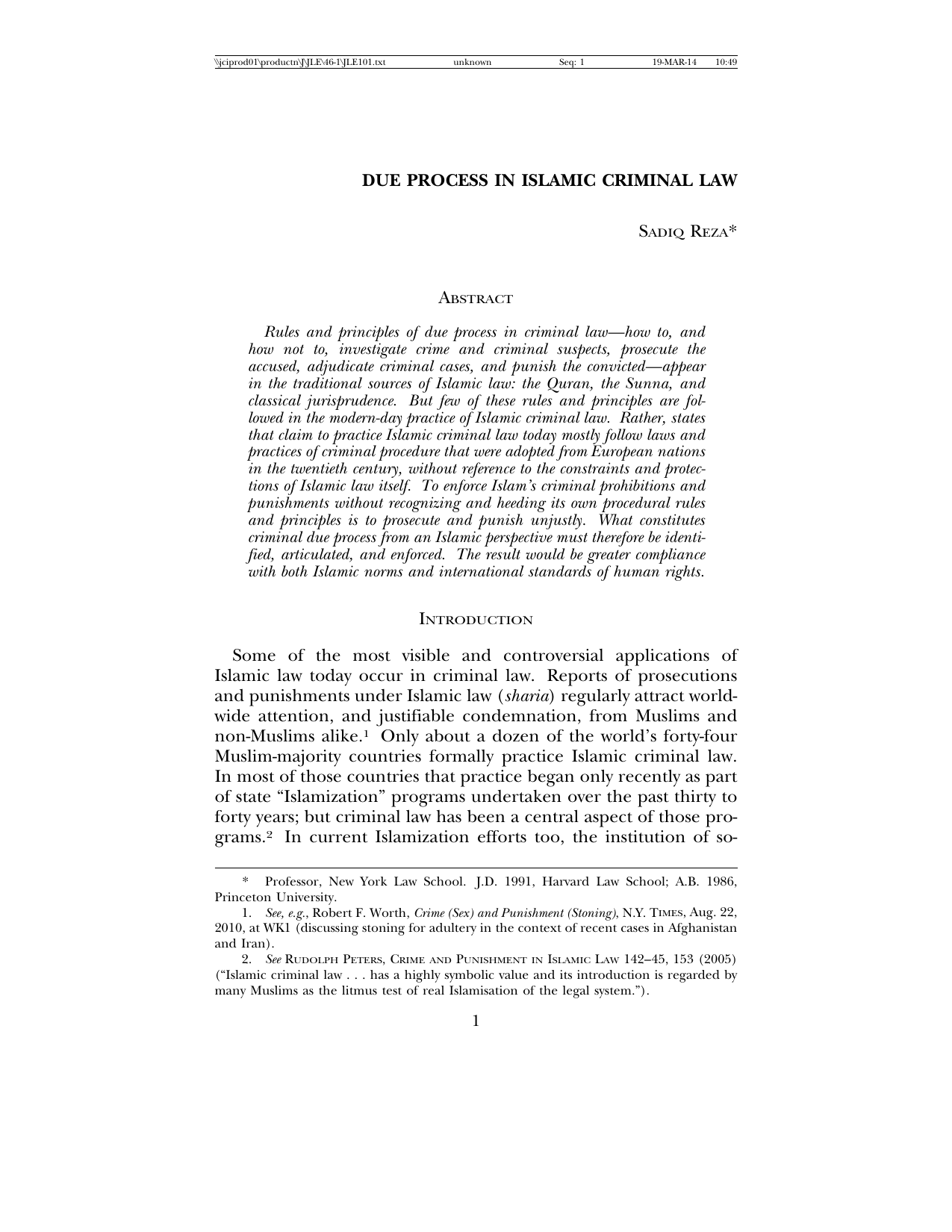 Due Process In Islamic Criminal Law