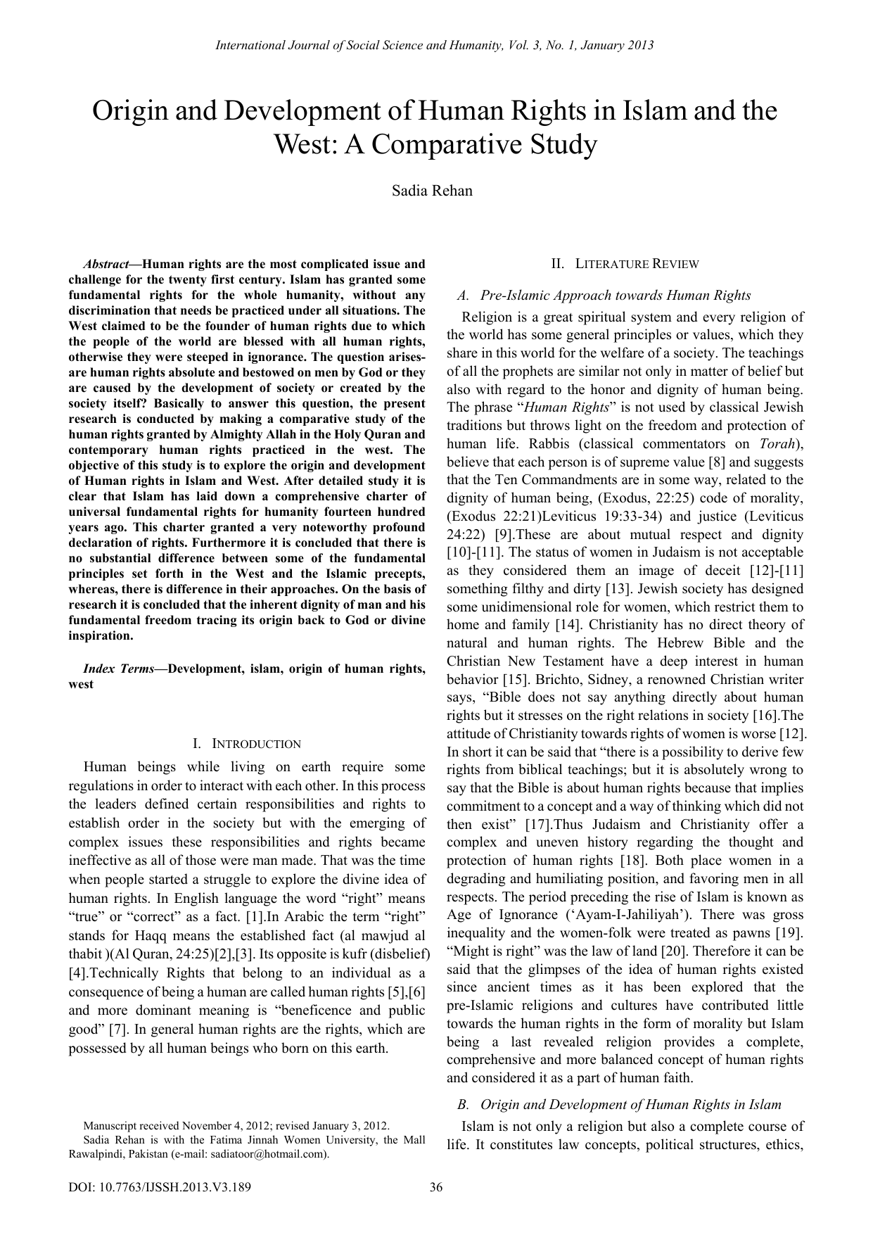 Origin and Development of Human Rights in Islam and the West