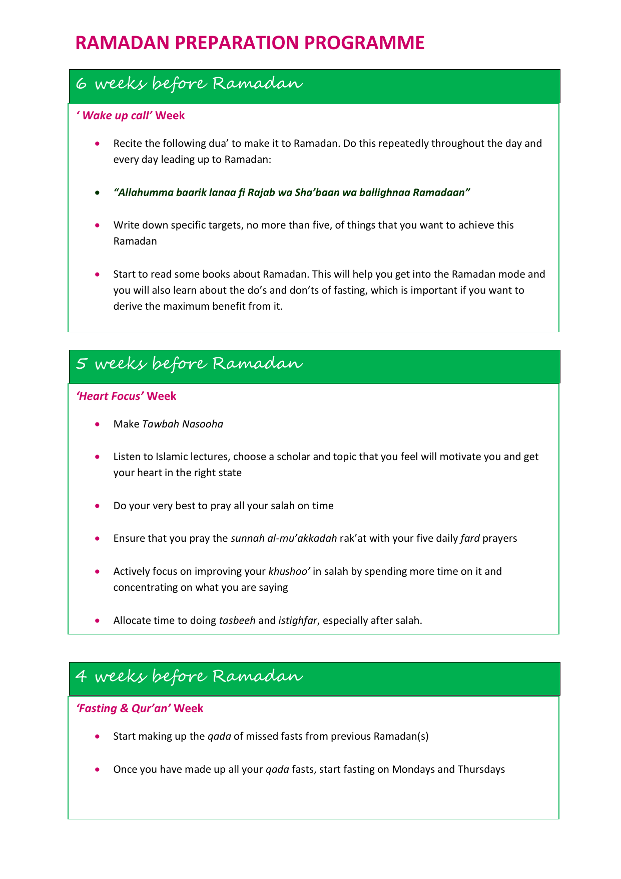 Ramadan Preparation Programme