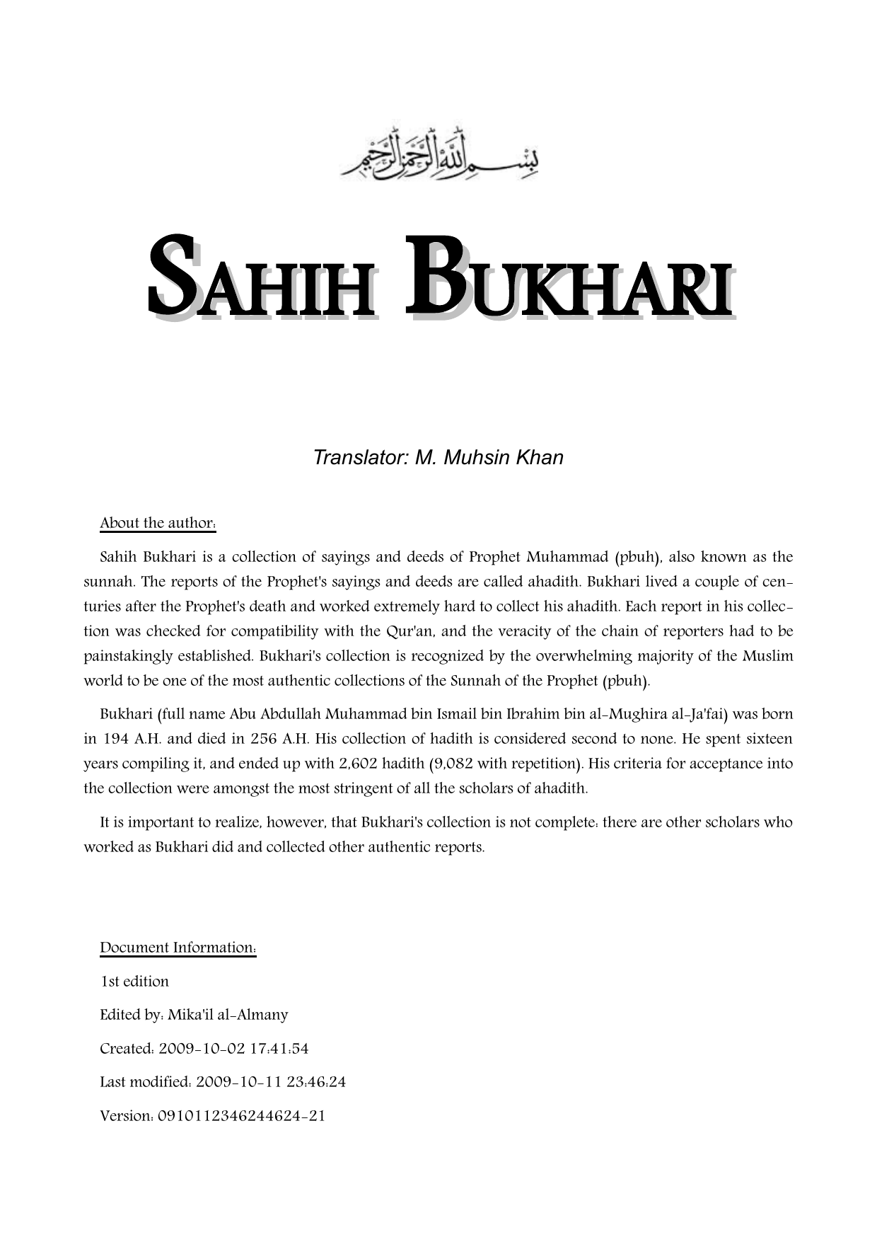 Sahih Bukhari