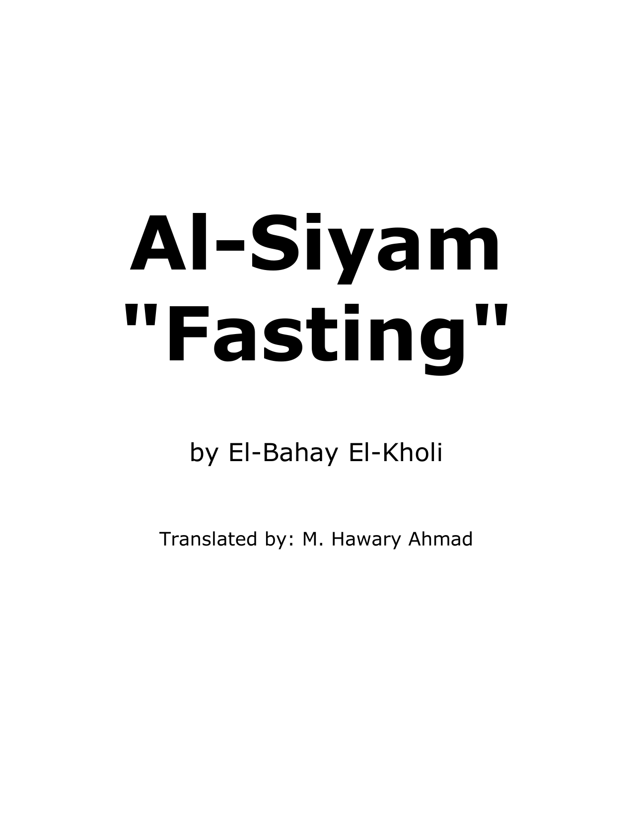 Al-Siyam "Fasting"