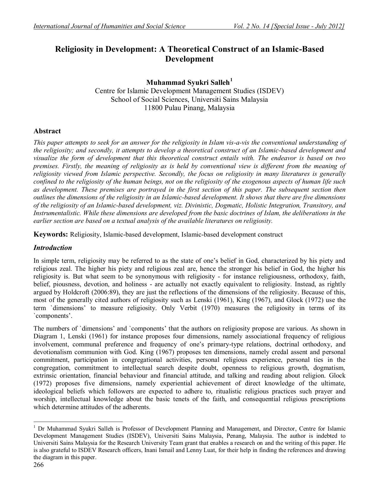 Religiosity in Development