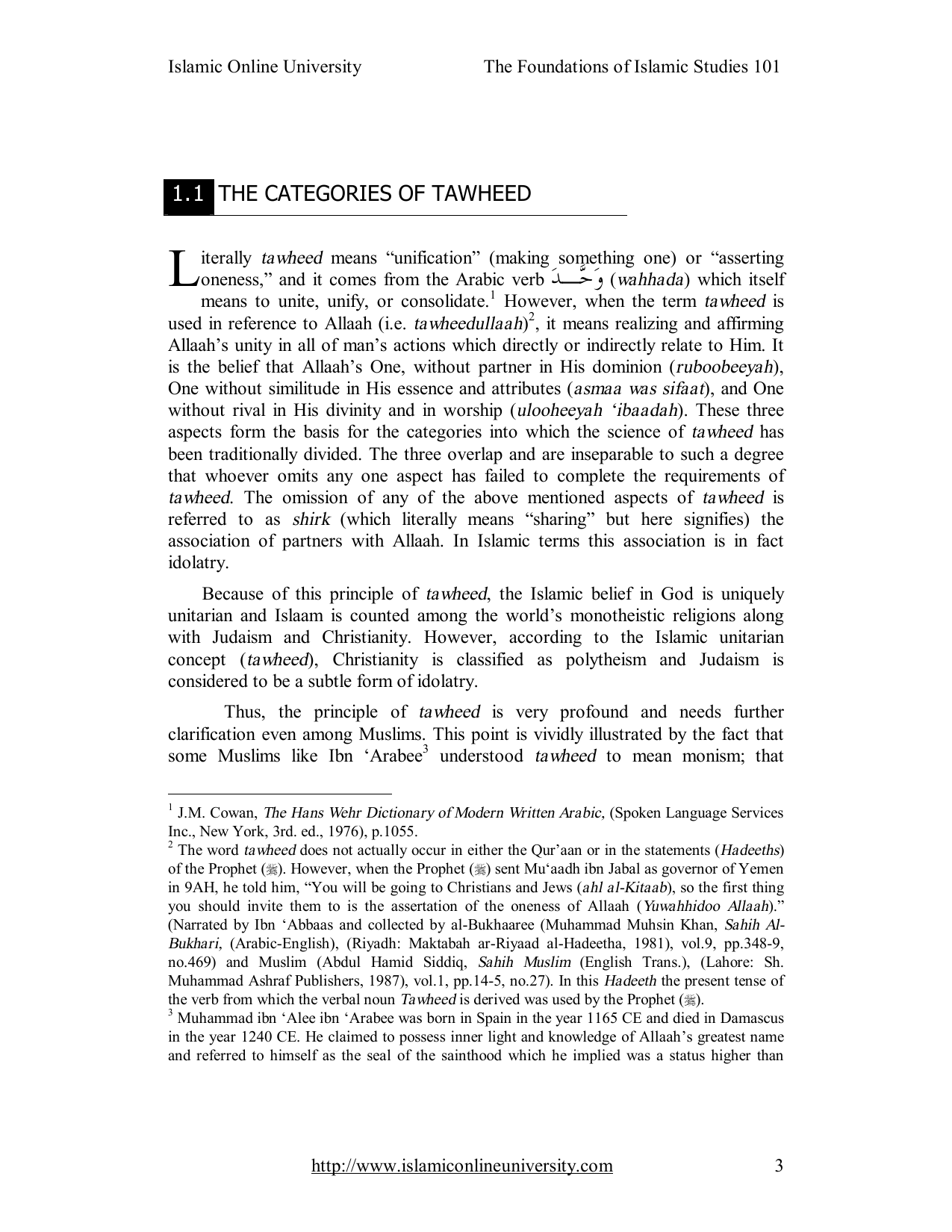 The Categories Of Tawheed