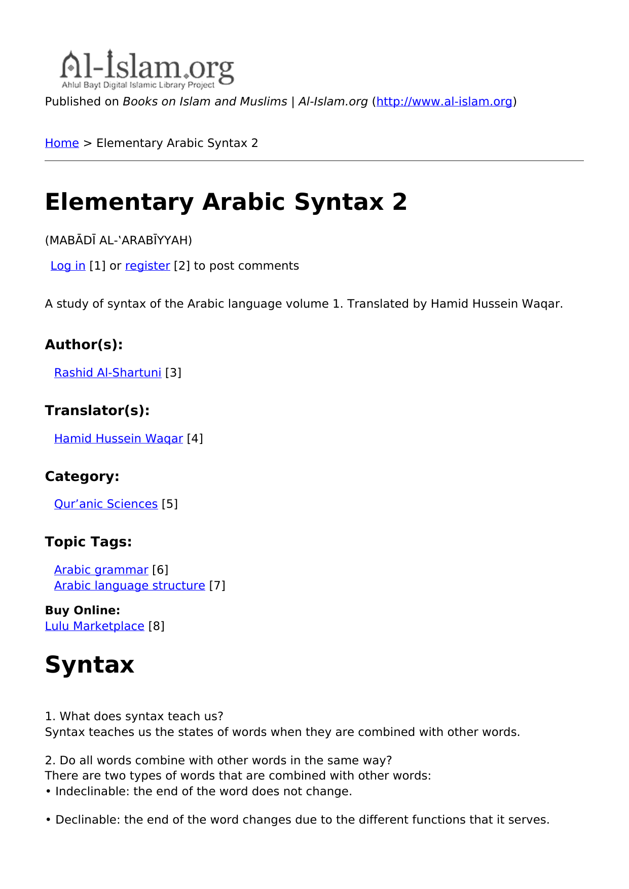 Elementary Arabic Syntax 2